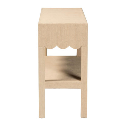 Natural Grasscloth Console Table - Two-Tier Entryway Table with Scalloped Apron