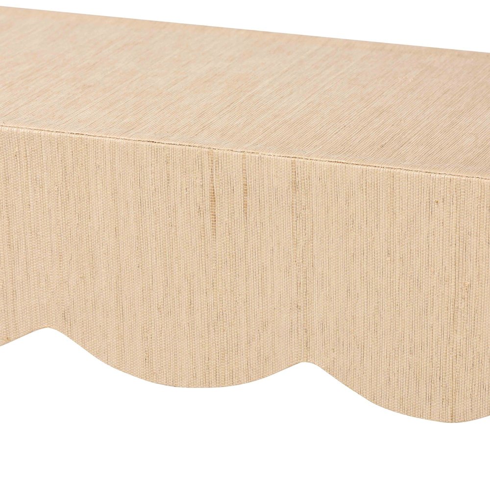 Natural Grasscloth Console Table - Two-Tier Entryway Table with Scalloped Apron