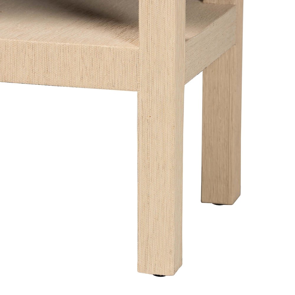 Natural Grasscloth Console Table - Two-Tier Entryway Table with Scalloped Apron