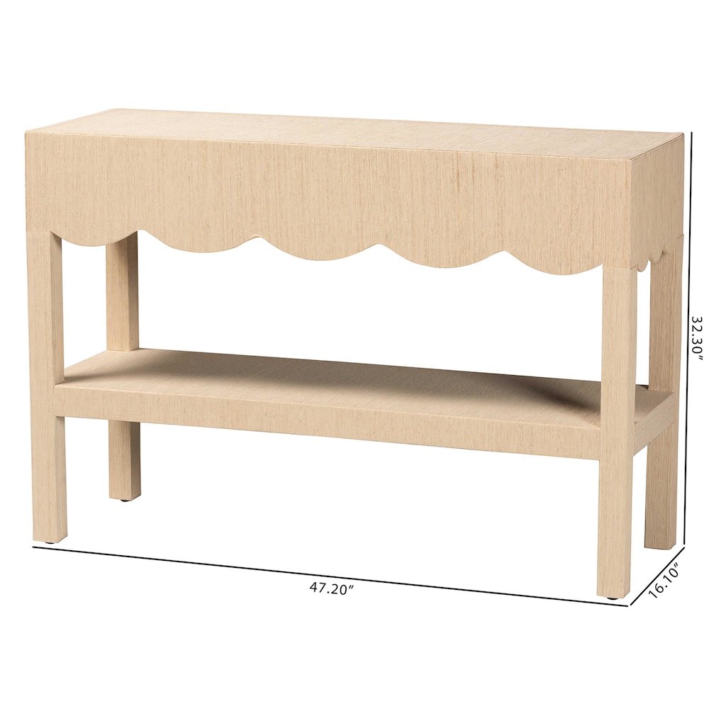 Natural Grasscloth Console Table - Two-Tier Entryway Table with Scalloped Apron