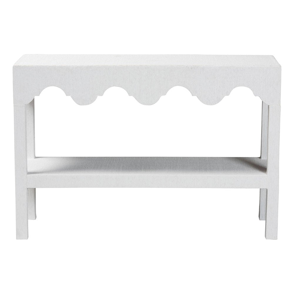 Natural Grasscloth Console Table - Two-Tier Entryway Table with Scalloped Apron