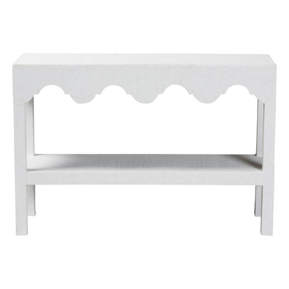 Natural Grasscloth Console Table - Two-Tier Entryway Table with Scalloped Apron