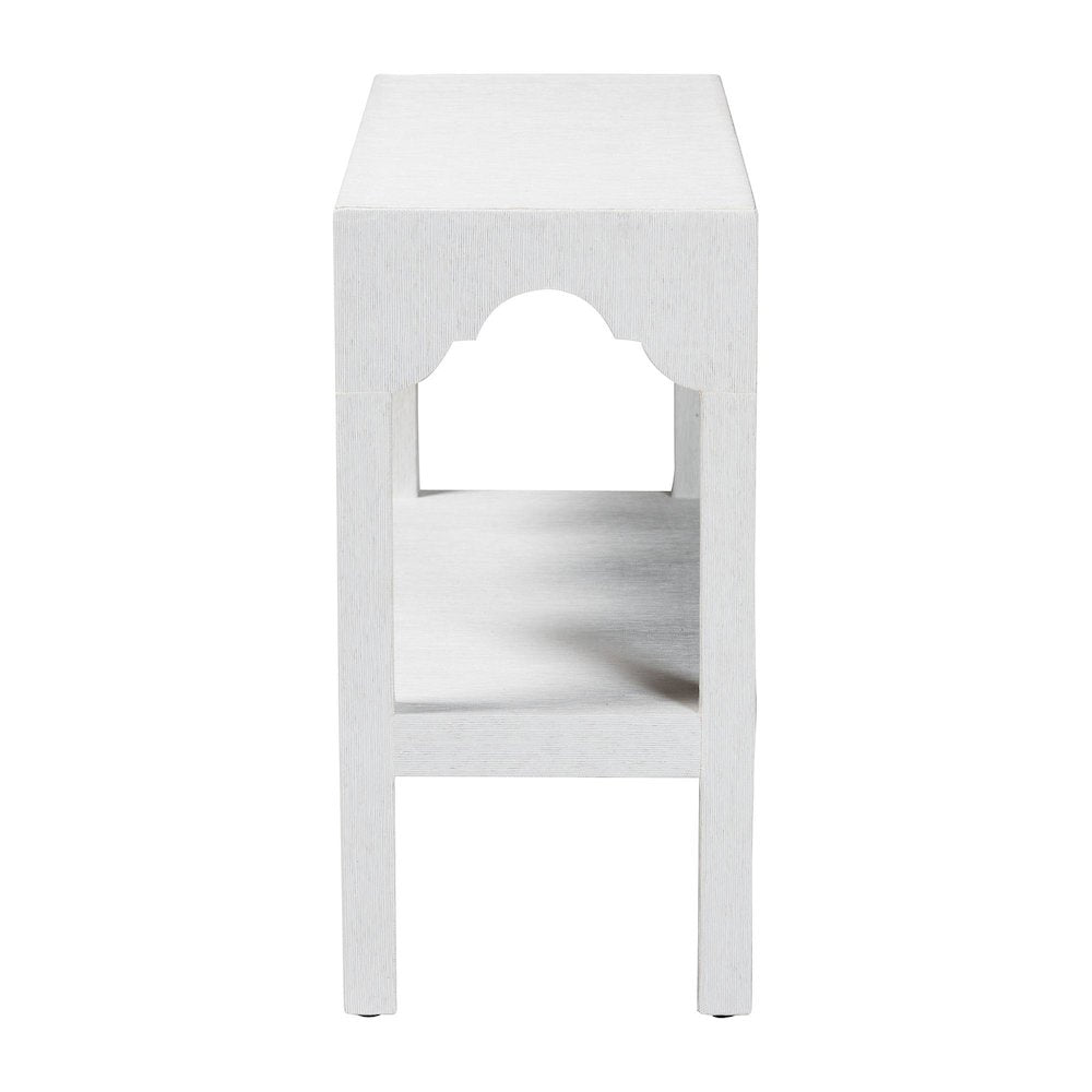 Natural Grasscloth Console Table - Two-Tier Entryway Table with Scalloped Apron
