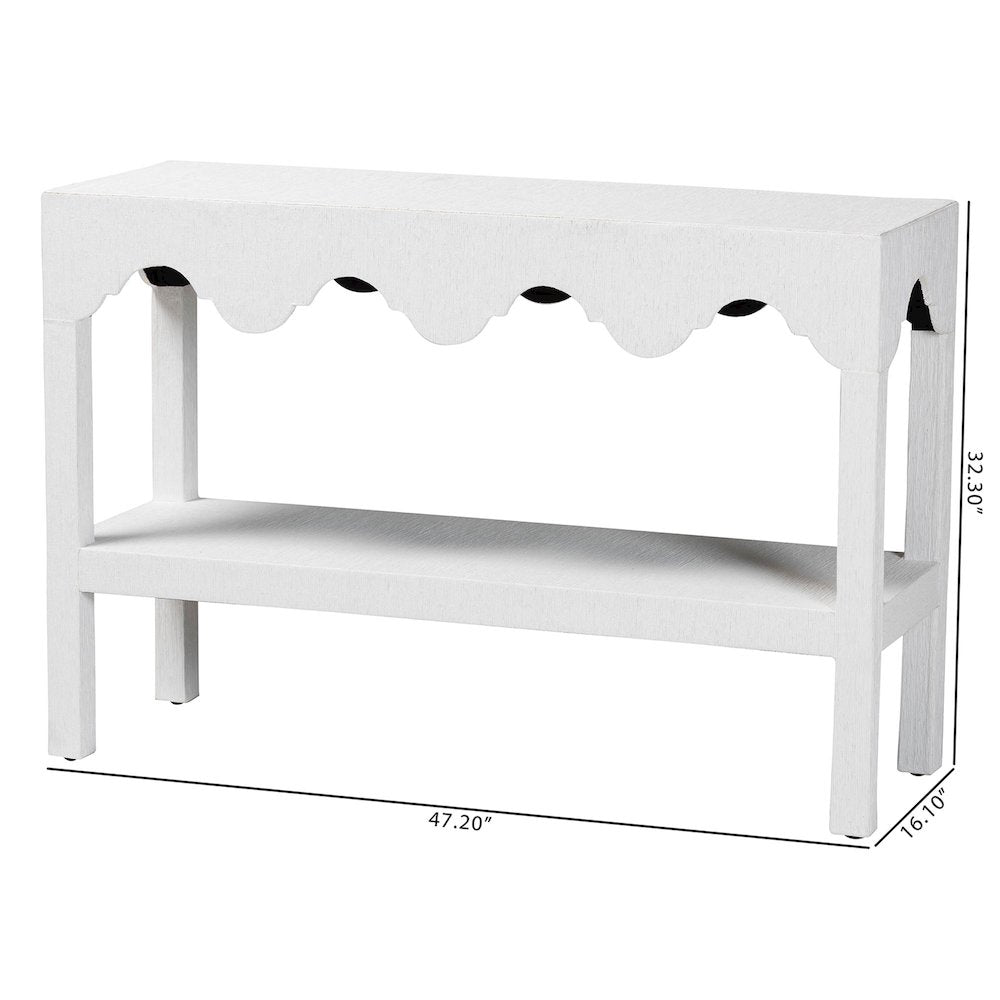 Natural Grasscloth Console Table - Two-Tier Entryway Table with Scalloped Apron