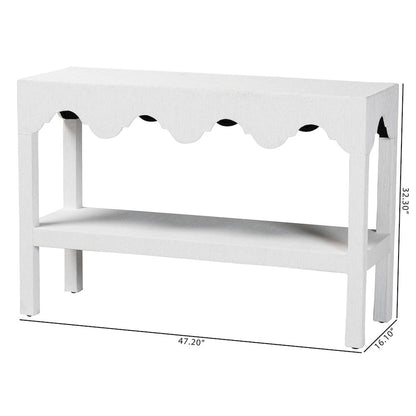 Natural Grasscloth Console Table - Two-Tier Entryway Table with Scalloped Apron