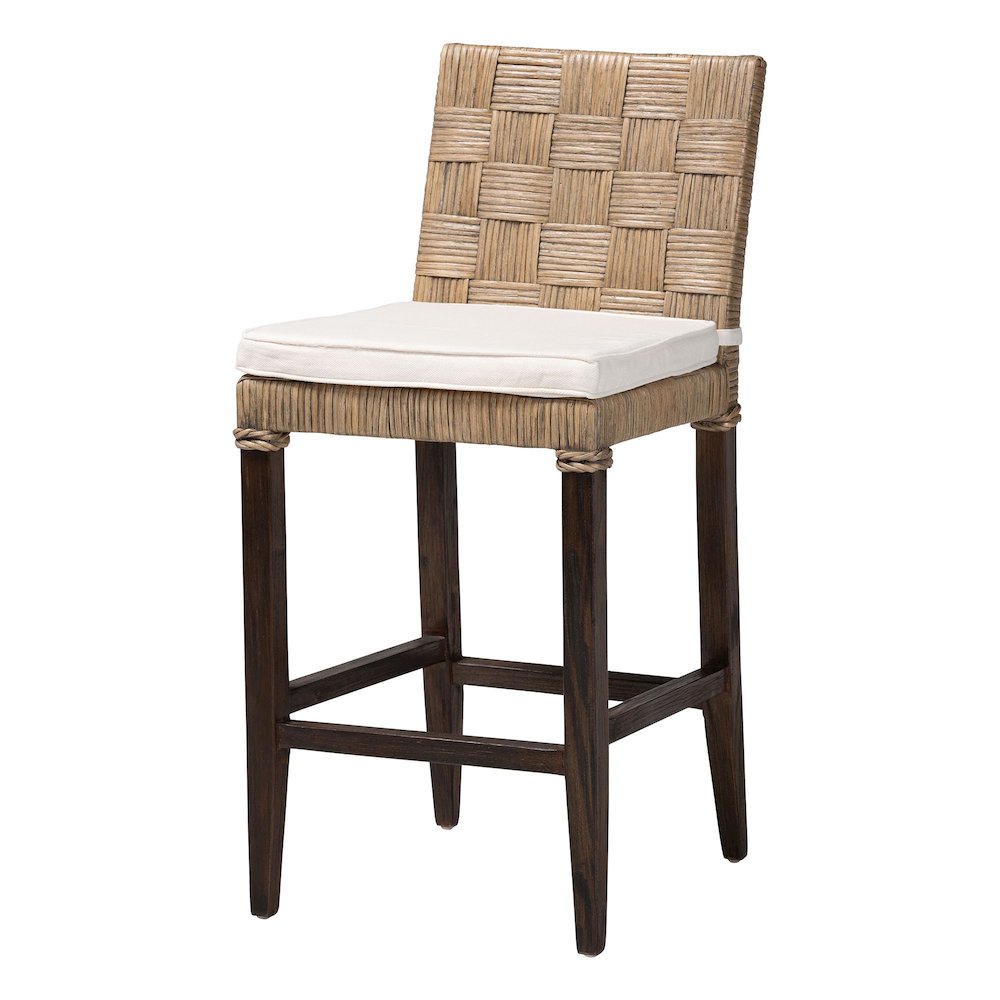 Fatima Natural Rattan Counter Stool with Cushion - Handwoven Wicker Stool