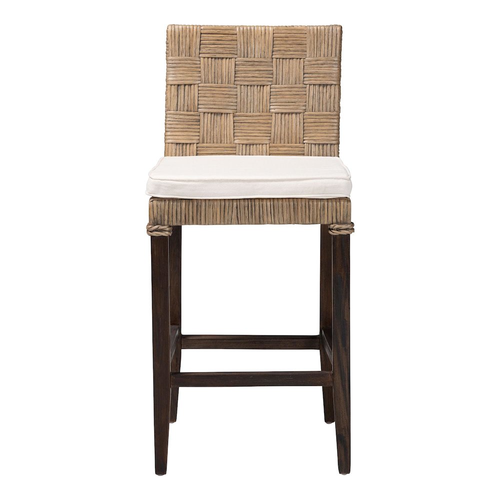 Fatima Natural Rattan Counter Stool with Cushion - Handwoven Wicker Stool