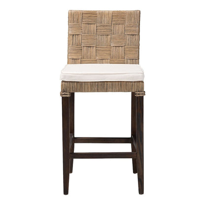 Fatima Natural Rattan Counter Stool with Cushion - Handwoven Wicker Stool
