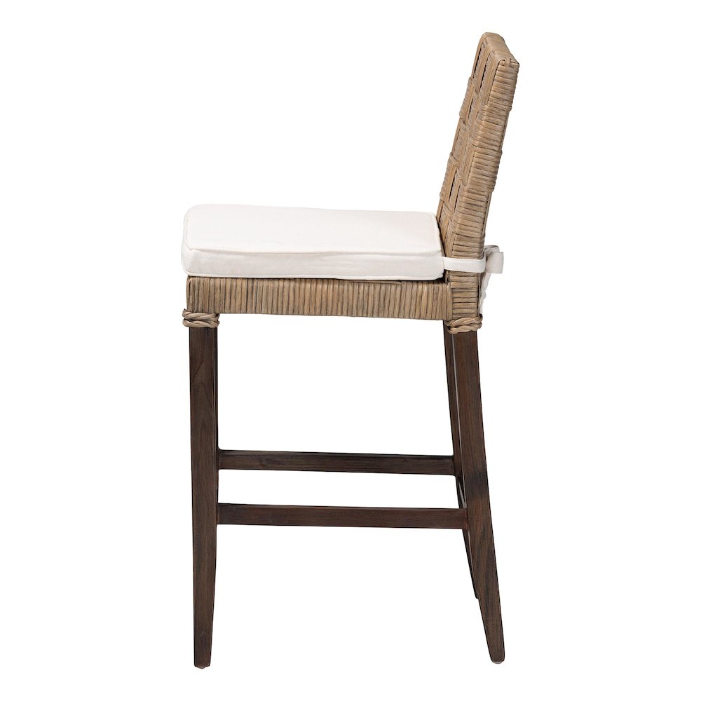 Fatima Natural Rattan Counter Stool with Cushion - Handwoven Wicker Stool