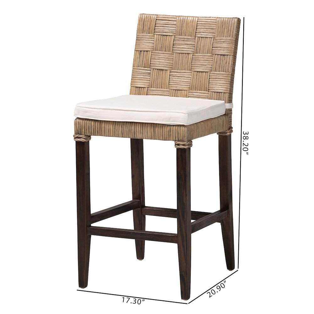 Fatima Natural Rattan Counter Stool with Cushion - Handwoven Wicker Stool