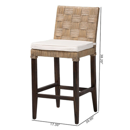 Fatima Natural Rattan Counter Stool with Cushion - Handwoven Wicker Stool
