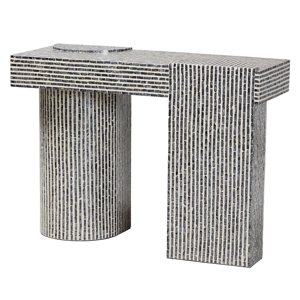 Shell Console Table with Geometric Pattern - Modern Decorative Accent Table