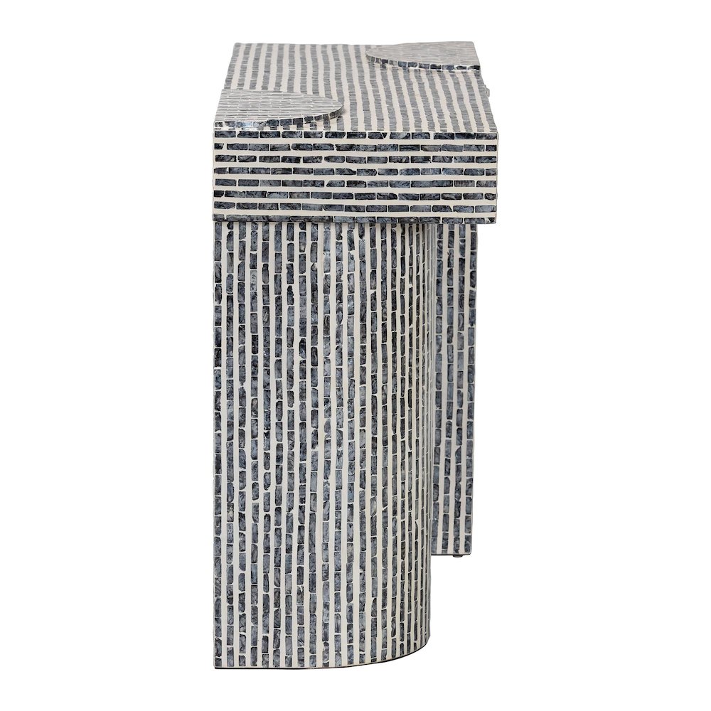 Shell Console Table with Geometric Pattern - Modern Decorative Accent Table