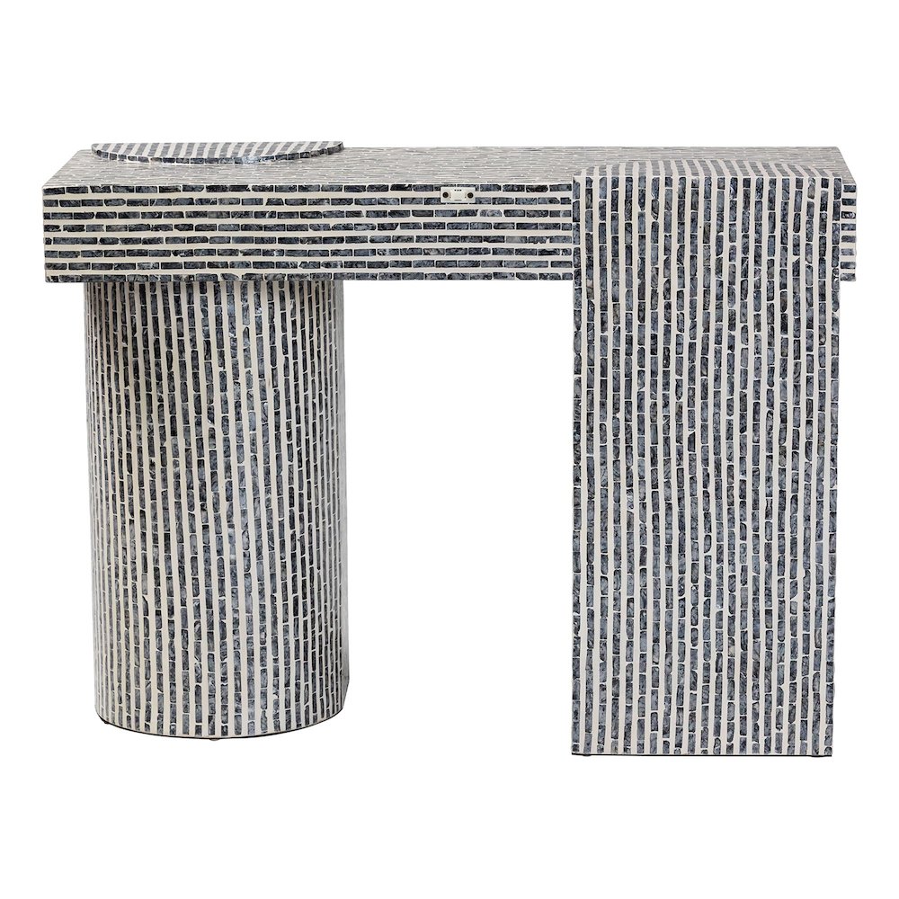 Shell Console Table with Geometric Pattern - Modern Decorative Accent Table