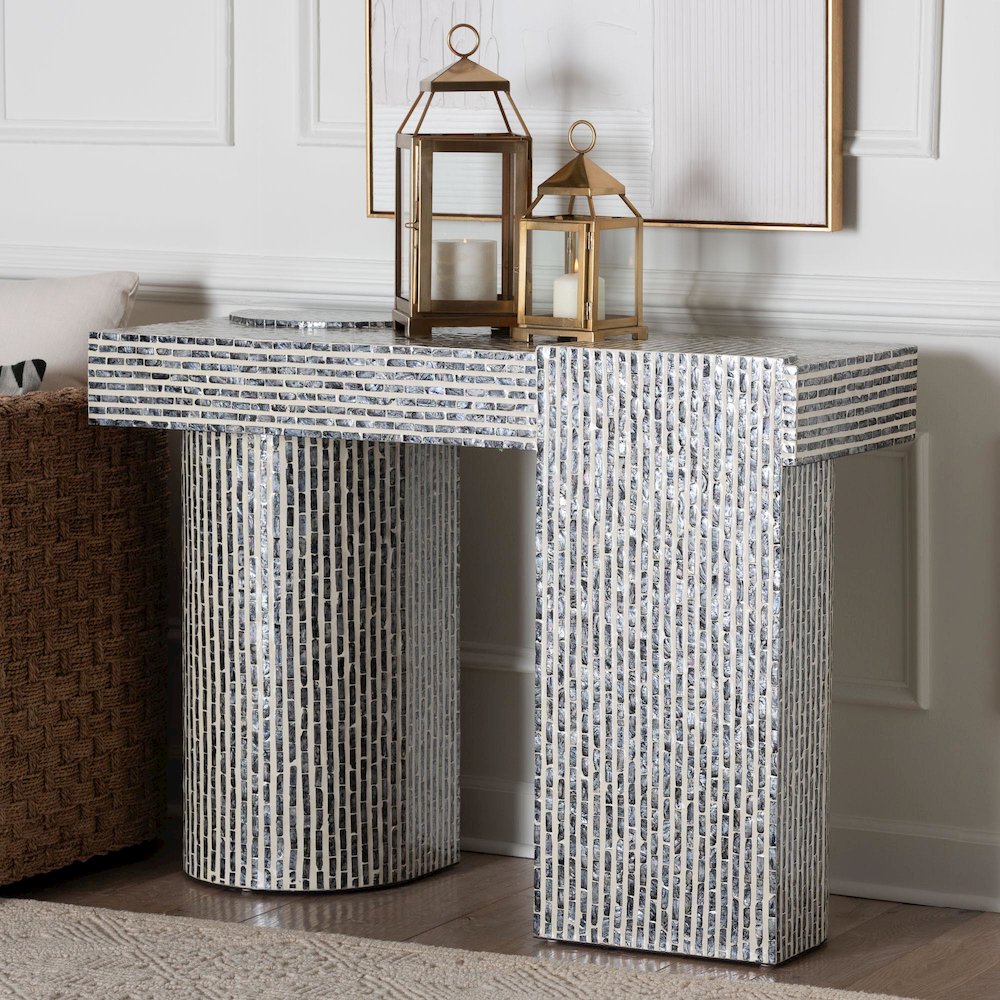 Shell Console Table with Geometric Pattern - Modern Decorative Accent Table