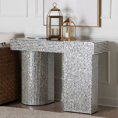 Shell Console Table with Geometric Pattern - Modern Decorative Accent Table
