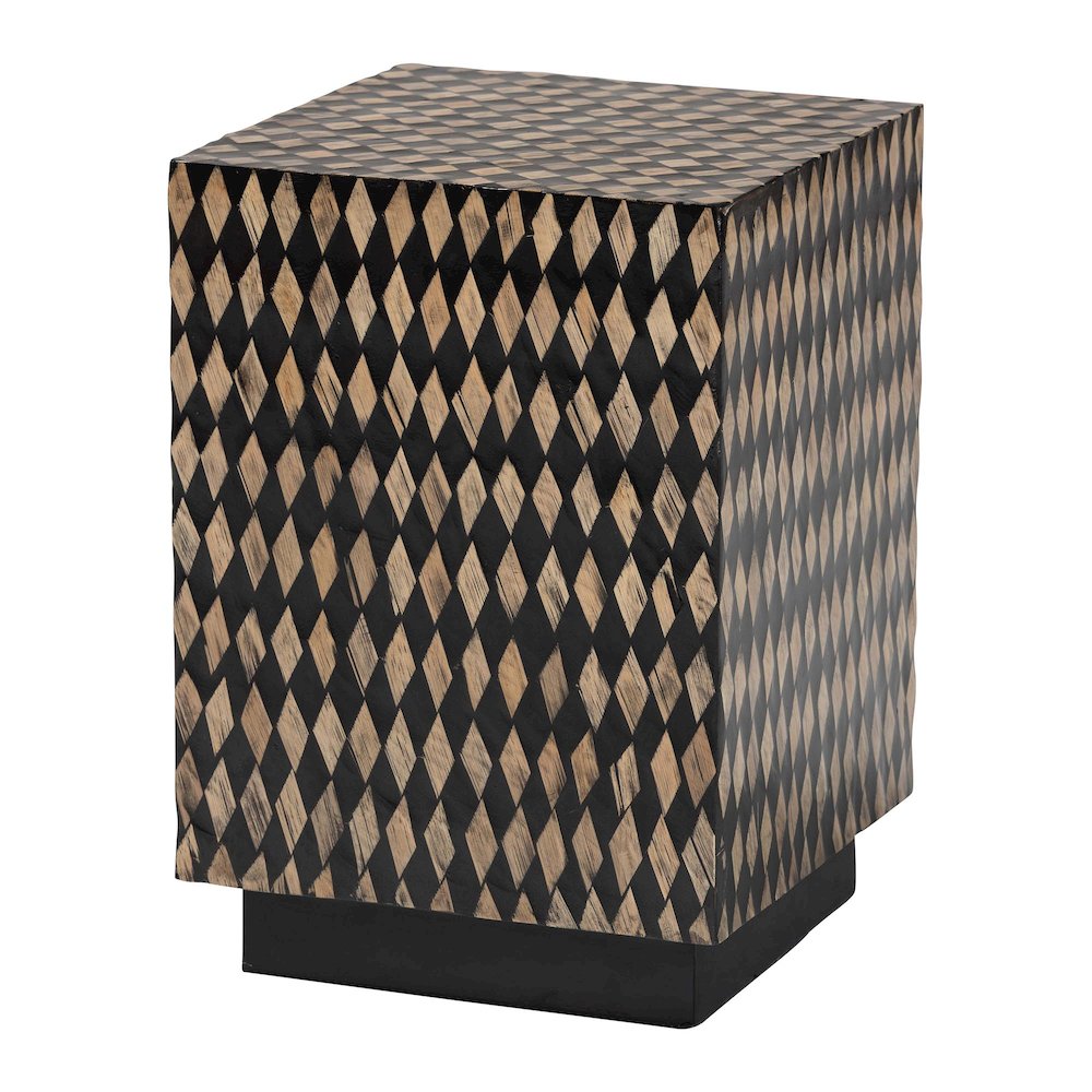 Decorative End Table with Bamboo Diamond Pattern, Square
