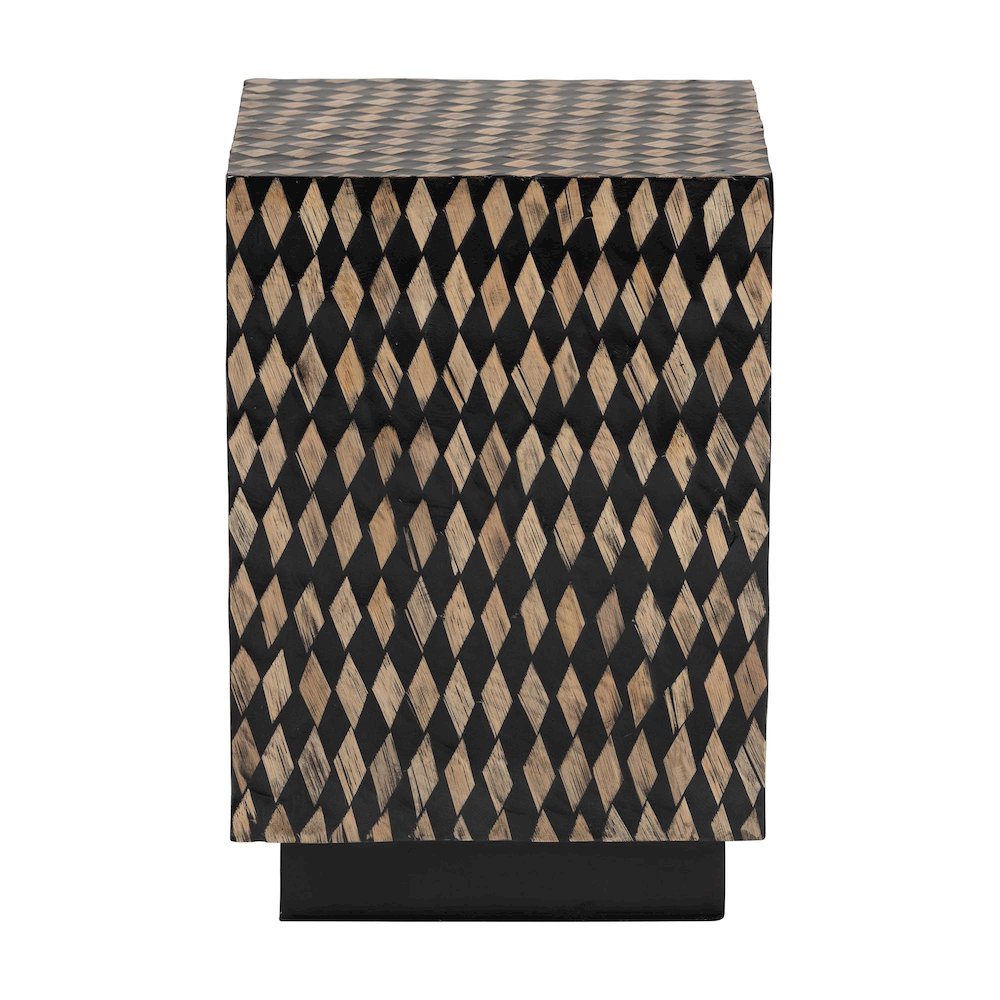 Decorative End Table with Bamboo Diamond Pattern, Square