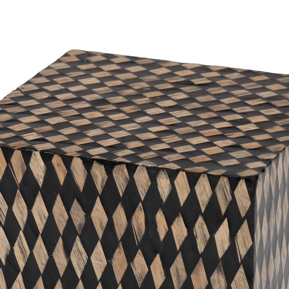 Decorative End Table with Bamboo Diamond Pattern, Square