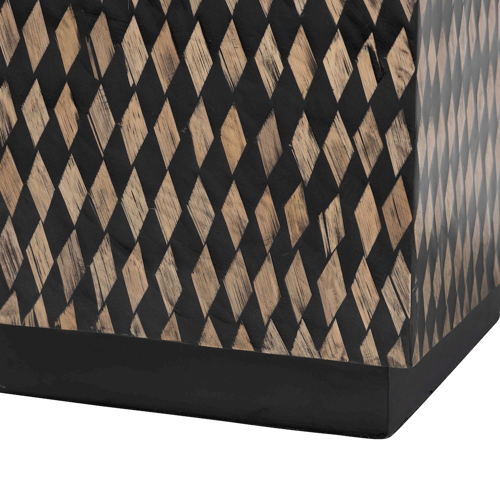 Decorative End Table with Bamboo Diamond Pattern, Square