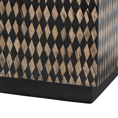 Decorative End Table with Bamboo Diamond Pattern, Square