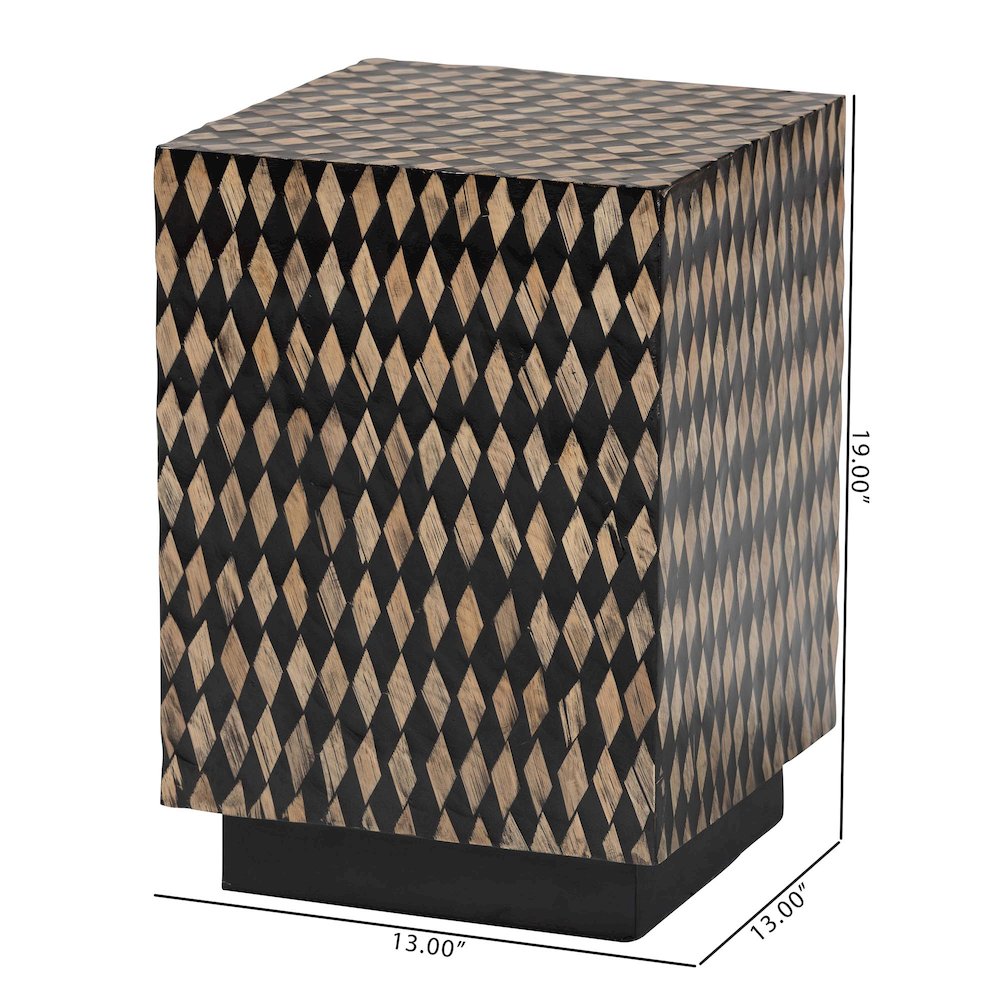 Decorative End Table with Bamboo Diamond Pattern, Square