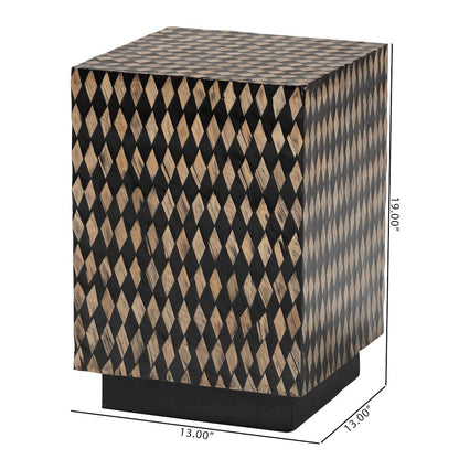Decorative End Table with Bamboo Diamond Pattern, Square
