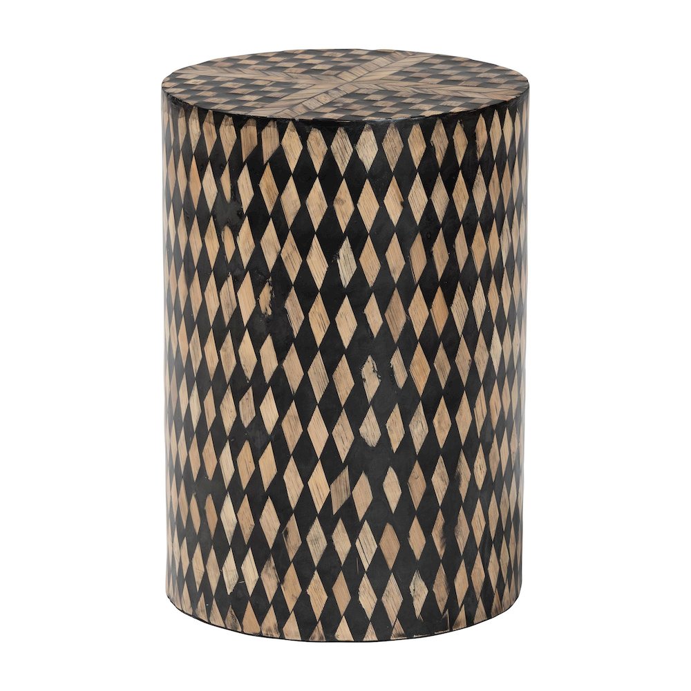 Decorative End Table with Bamboo Diamond Pattern, Round