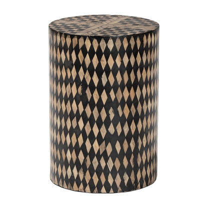 Decorative End Table with Bamboo Diamond Pattern, Round