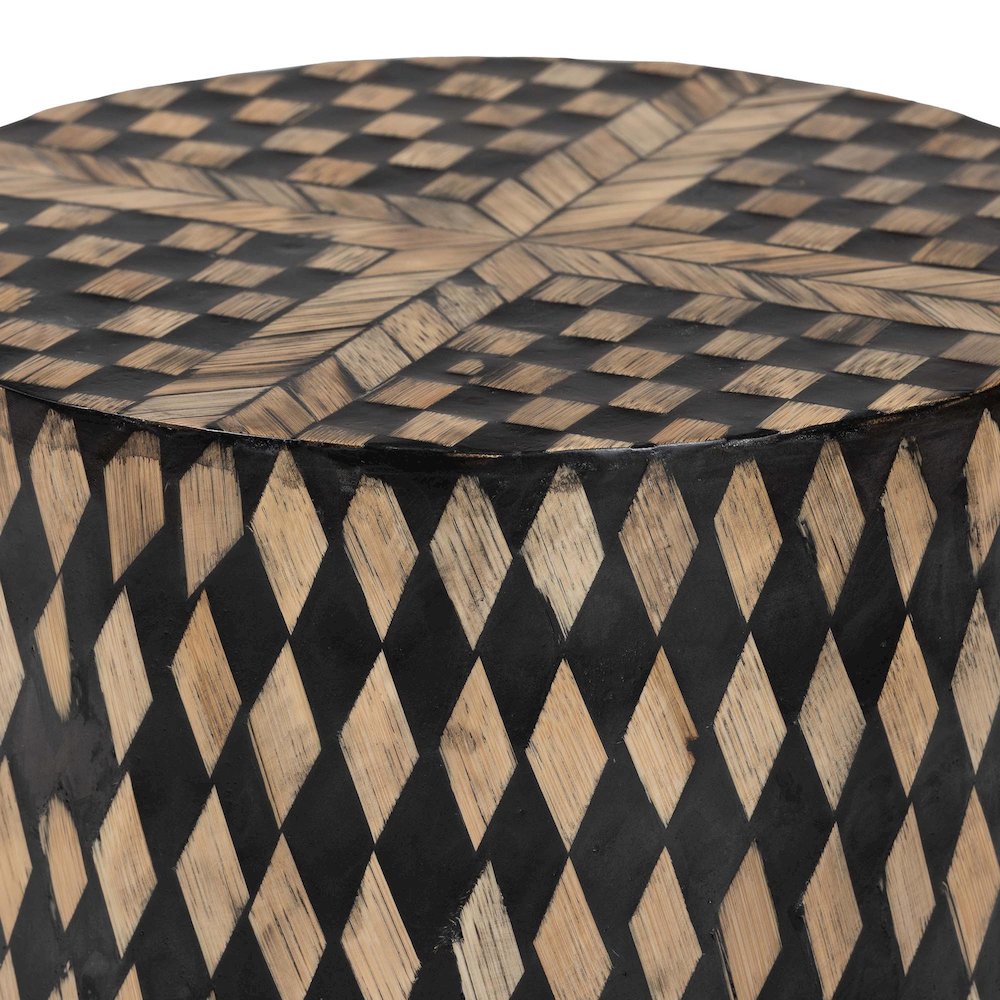 Decorative End Table with Bamboo Diamond Pattern, Round