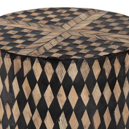 Decorative End Table with Bamboo Diamond Pattern, Round