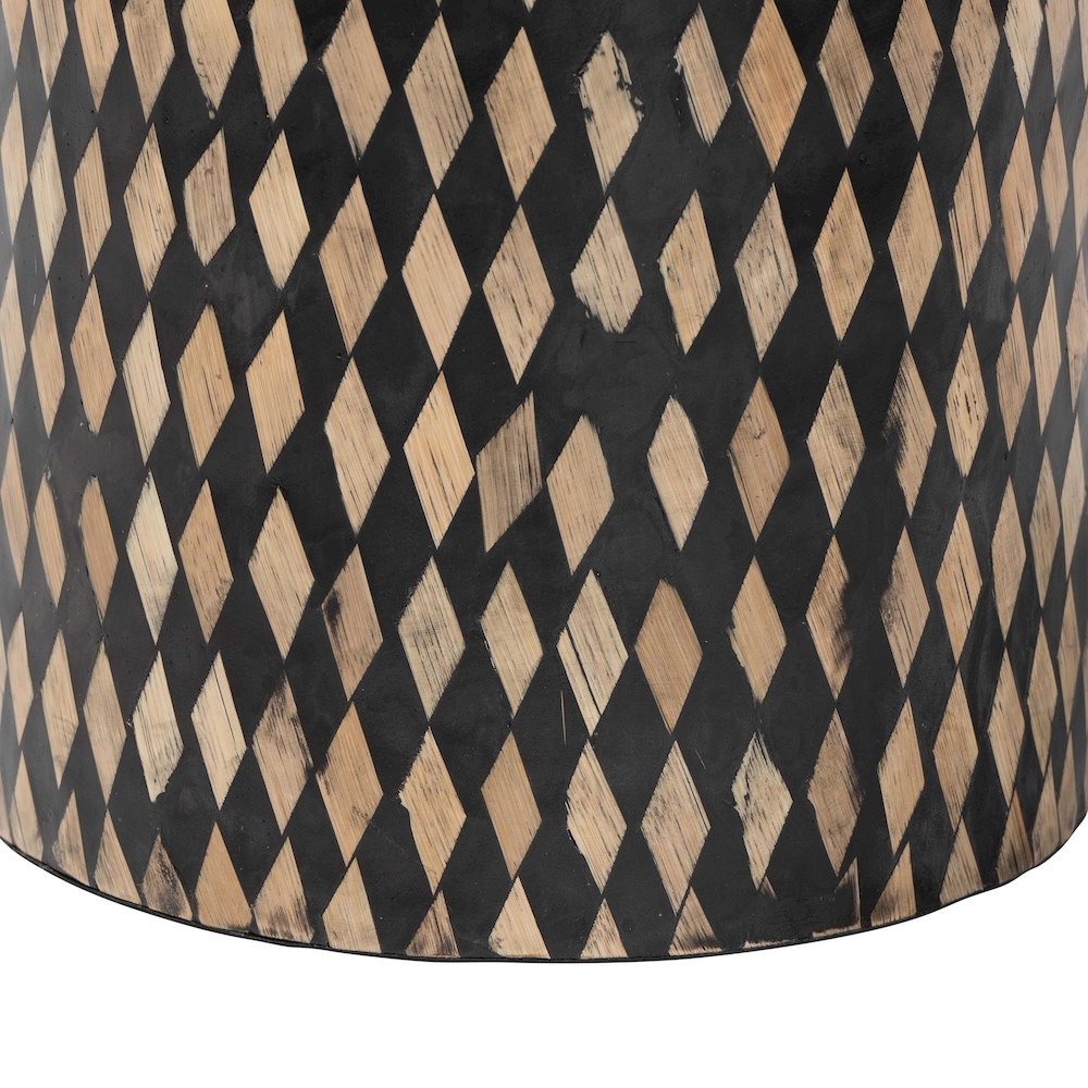 Decorative End Table with Bamboo Diamond Pattern, Round