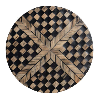 Decorative End Table with Bamboo Diamond Pattern, Round