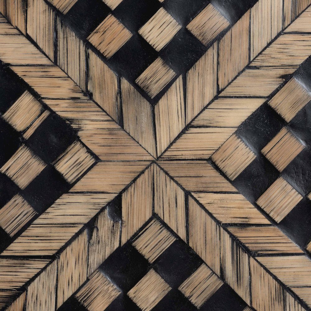 Decorative End Table with Bamboo Diamond Pattern, Round