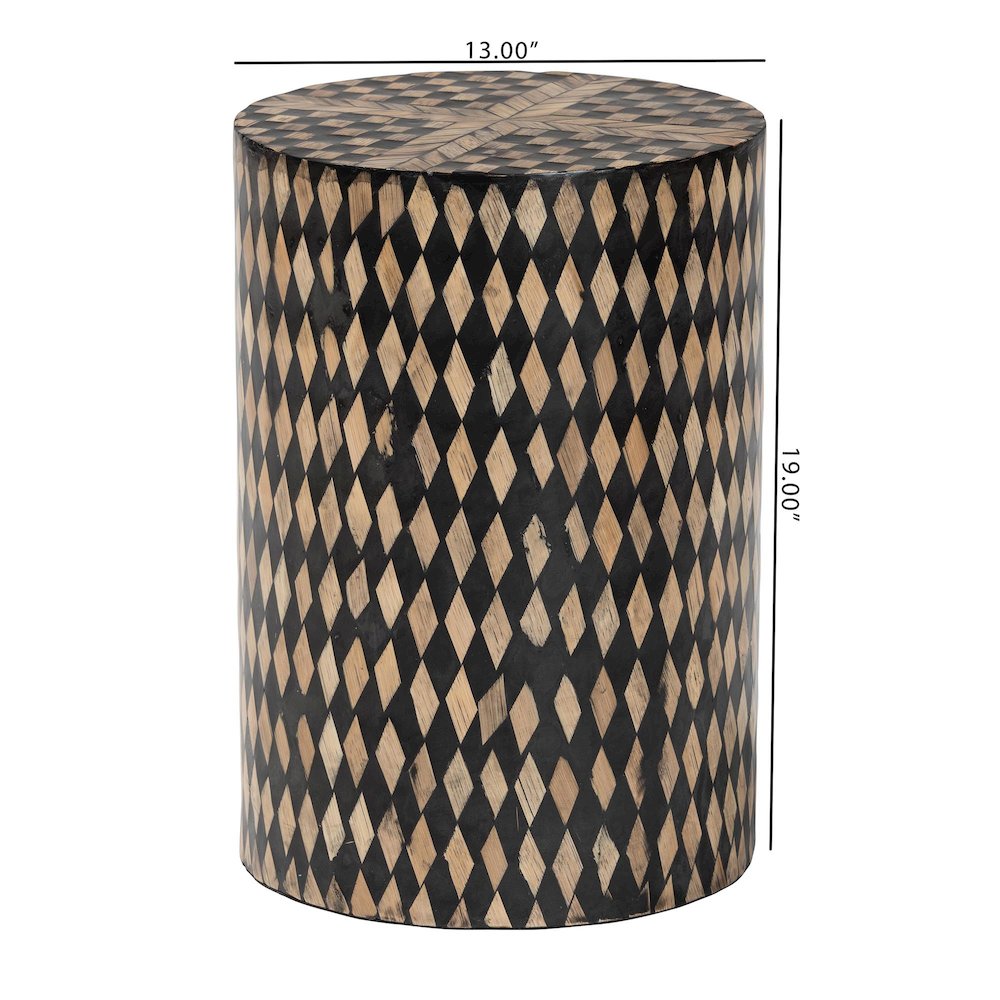 Decorative End Table with Bamboo Diamond Pattern, Round