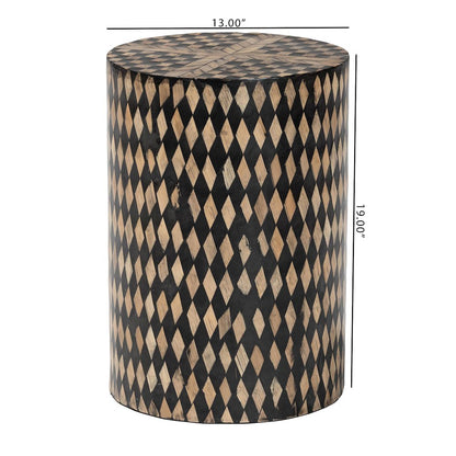 Decorative End Table with Bamboo Diamond Pattern, Round