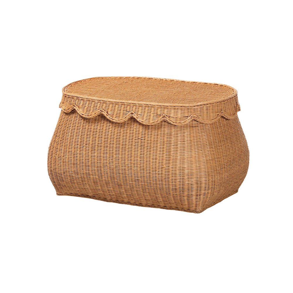 Rattan Basket Set with Scalloped Lids - Handwoven Wicker Storage Boxes, 3-Pc Set