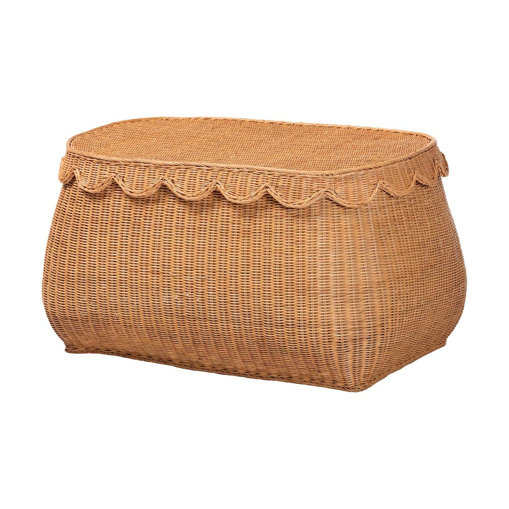 Rattan Basket Set with Scalloped Lids - Handwoven Wicker Storage Boxes, 3-Pc Set