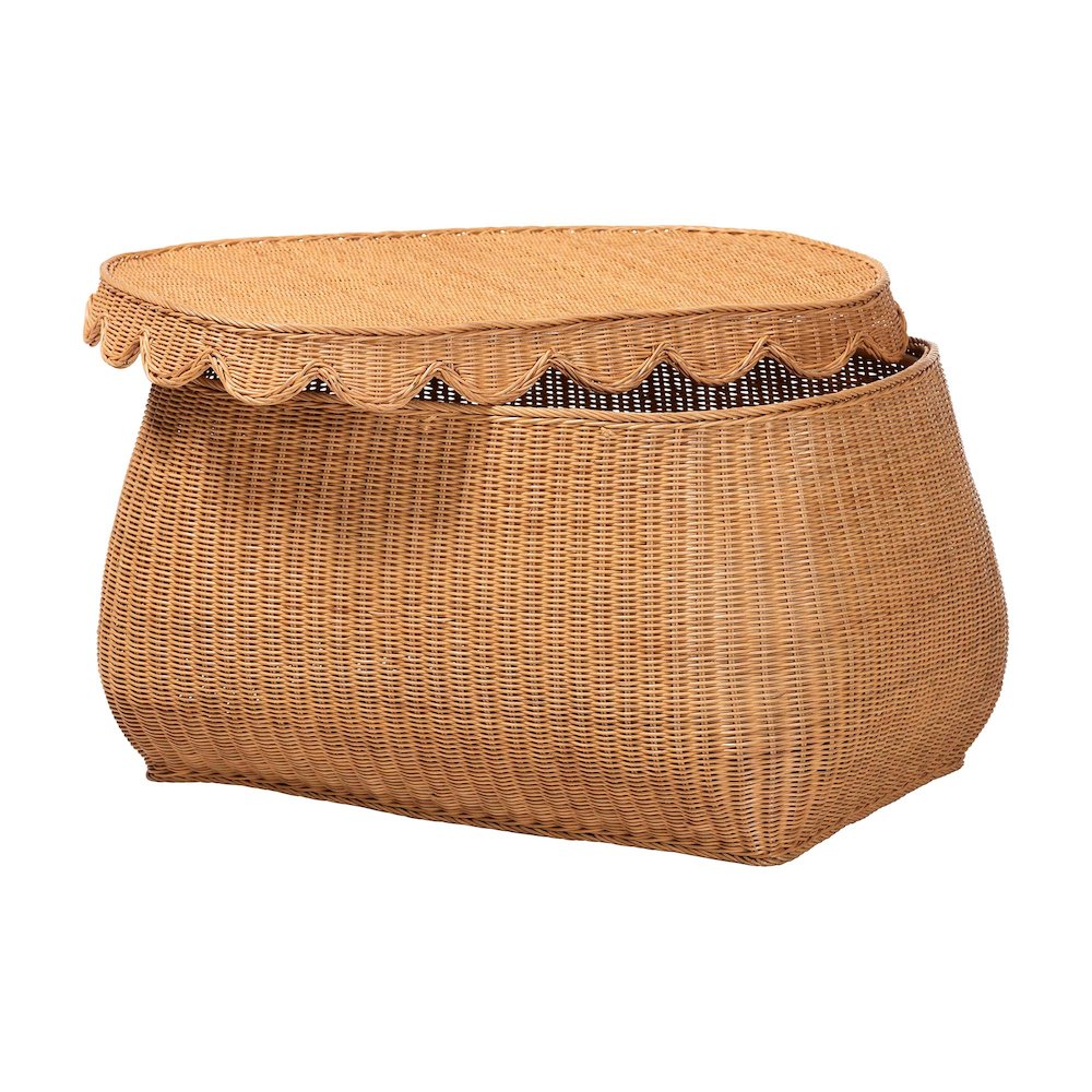 Rattan Basket Set with Scalloped Lids - Handwoven Wicker Storage Boxes, 3-Pc Set