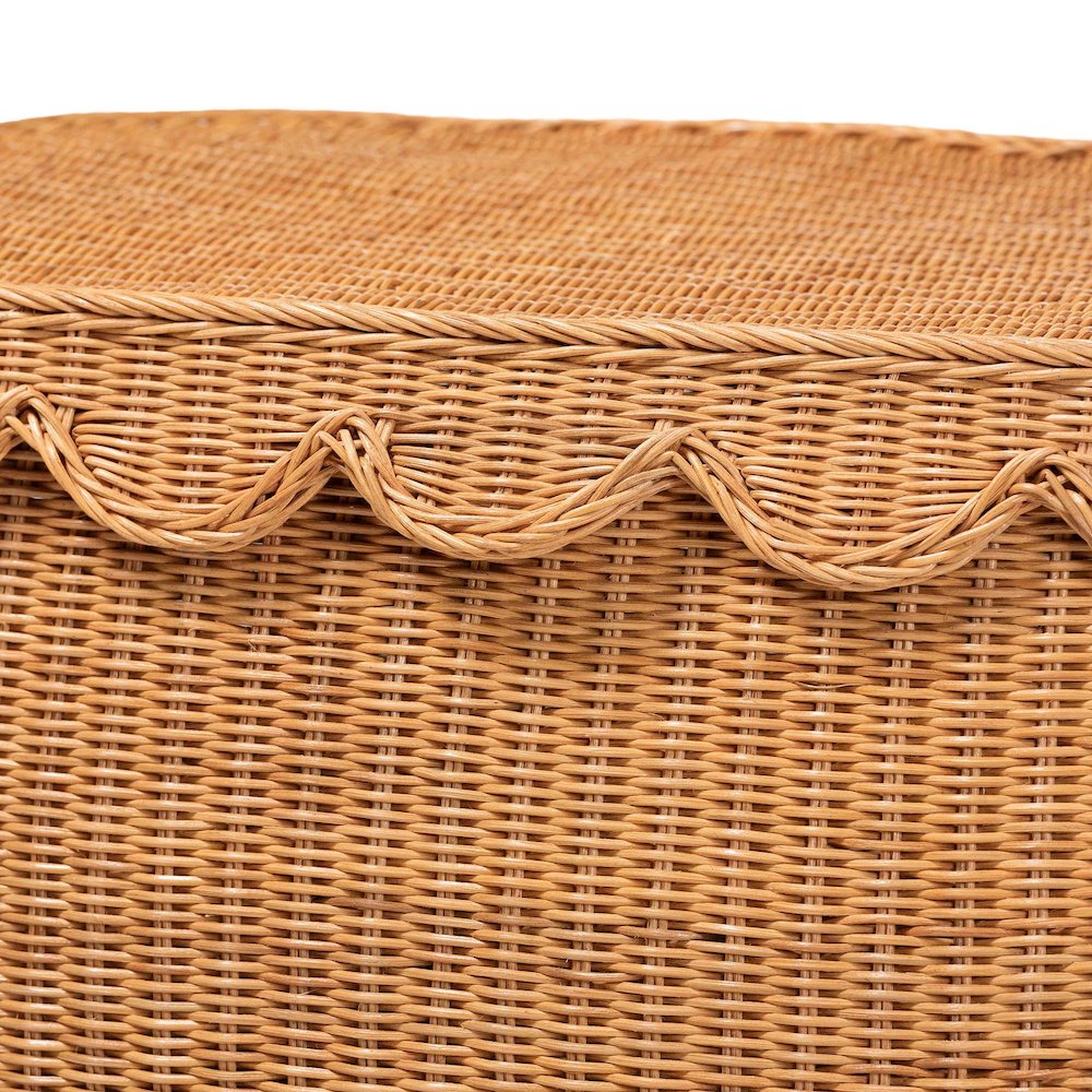 Rattan Basket Set with Scalloped Lids - Handwoven Wicker Storage Boxes, 3-Pc Set