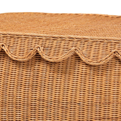 Rattan Basket Set with Scalloped Lids - Handwoven Wicker Storage Boxes, 3-Pc Set