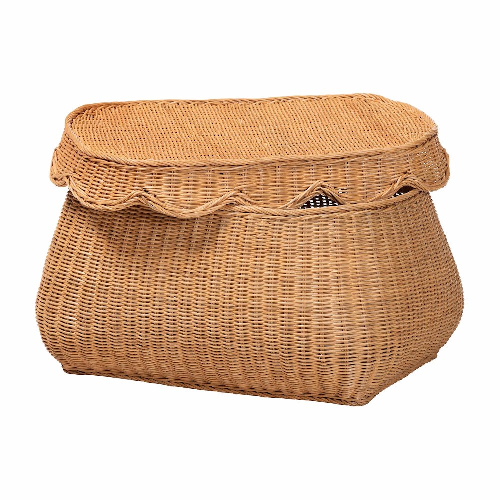Ayleen Natural Rattan Basket - Handwoven Storage Box, Boho Coastal Decor, Small