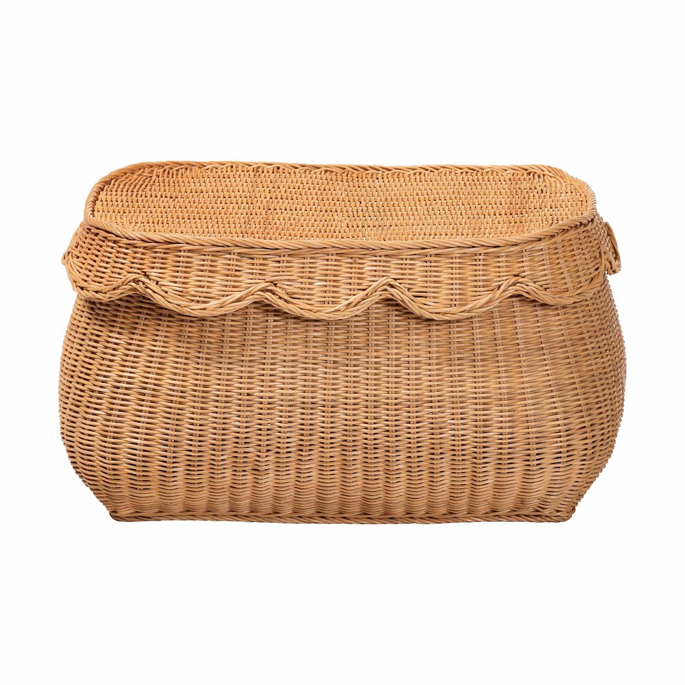 Ayleen Natural Rattan Basket - Handwoven Storage Box, Boho Coastal Decor, Small
