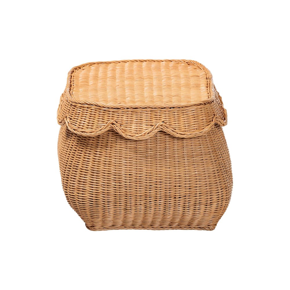 Ayleen Natural Rattan Basket - Handwoven Storage Box, Boho Coastal Decor, Small