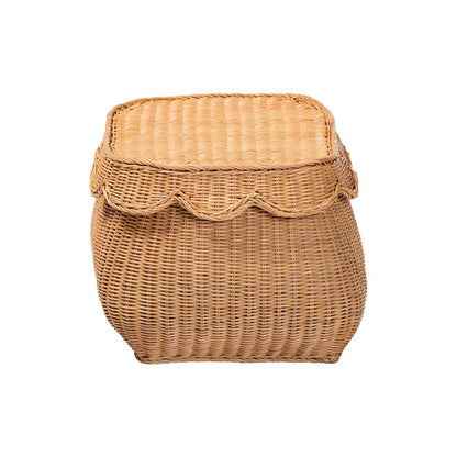 Ayleen Natural Rattan Basket - Handwoven Storage Box, Boho Coastal Decor, Small