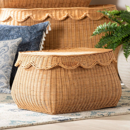 Ayleen Natural Rattan Basket - Handwoven Storage Box, Boho Coastal Decor, Small