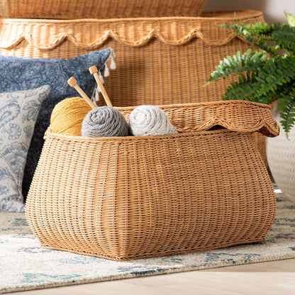 Ayleen Natural Rattan Basket - Handwoven Storage Box, Boho Coastal Decor, Small