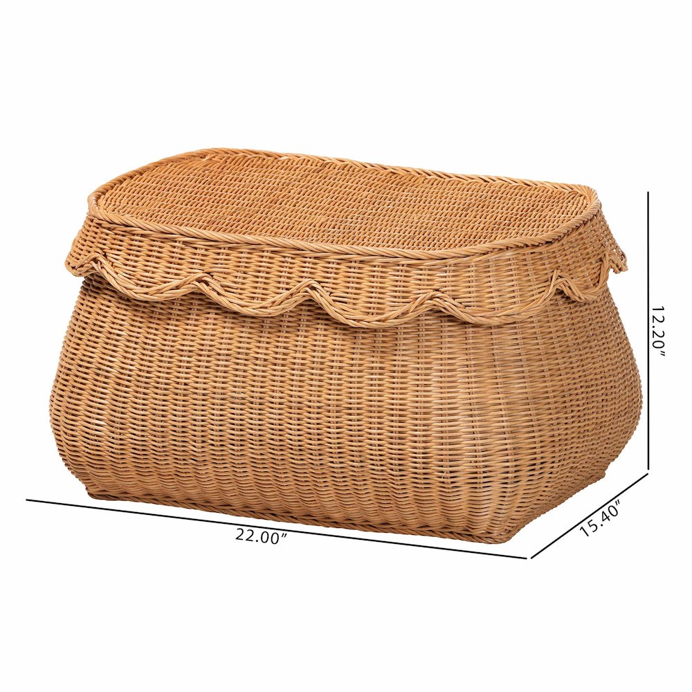 Ayleen Natural Rattan Basket - Handwoven Storage Box, Boho Coastal Decor, Small