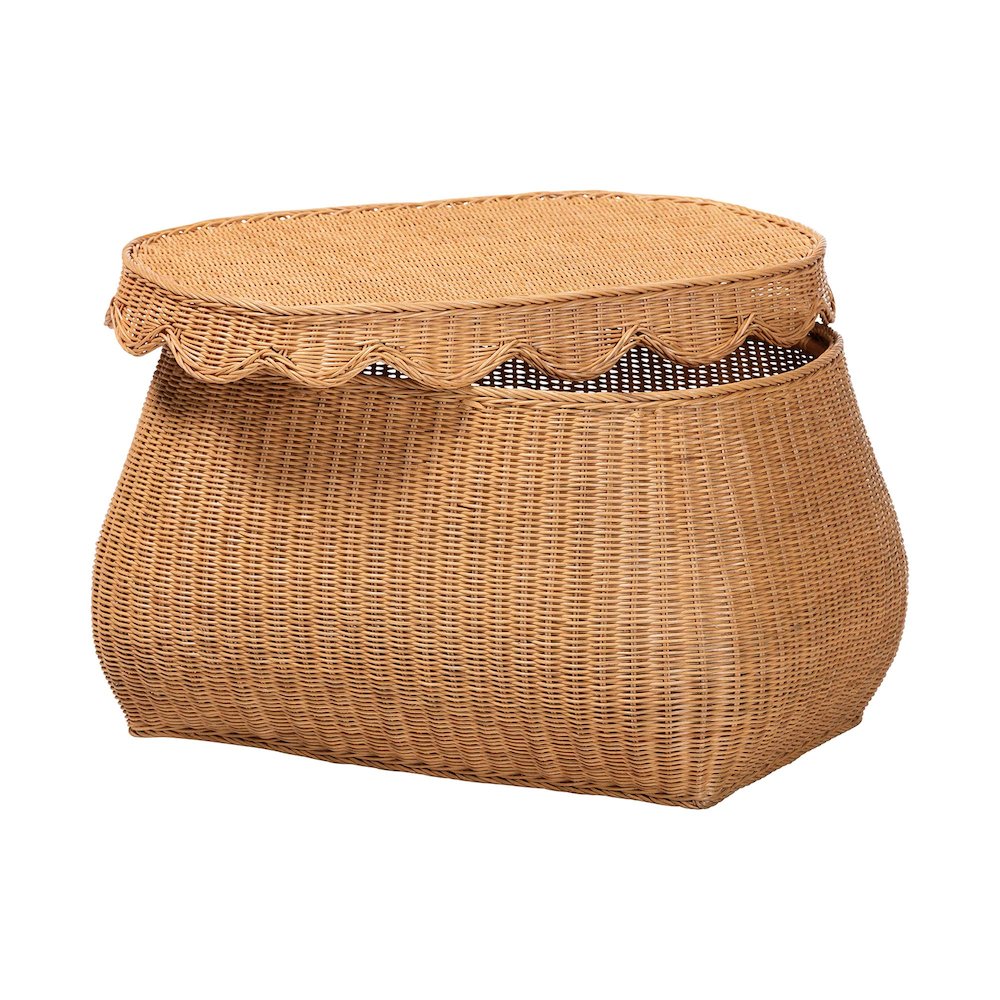 Ayleen Natural Rattan Basket - Handwoven Storage Box, Boho Coastal Decor, Medium