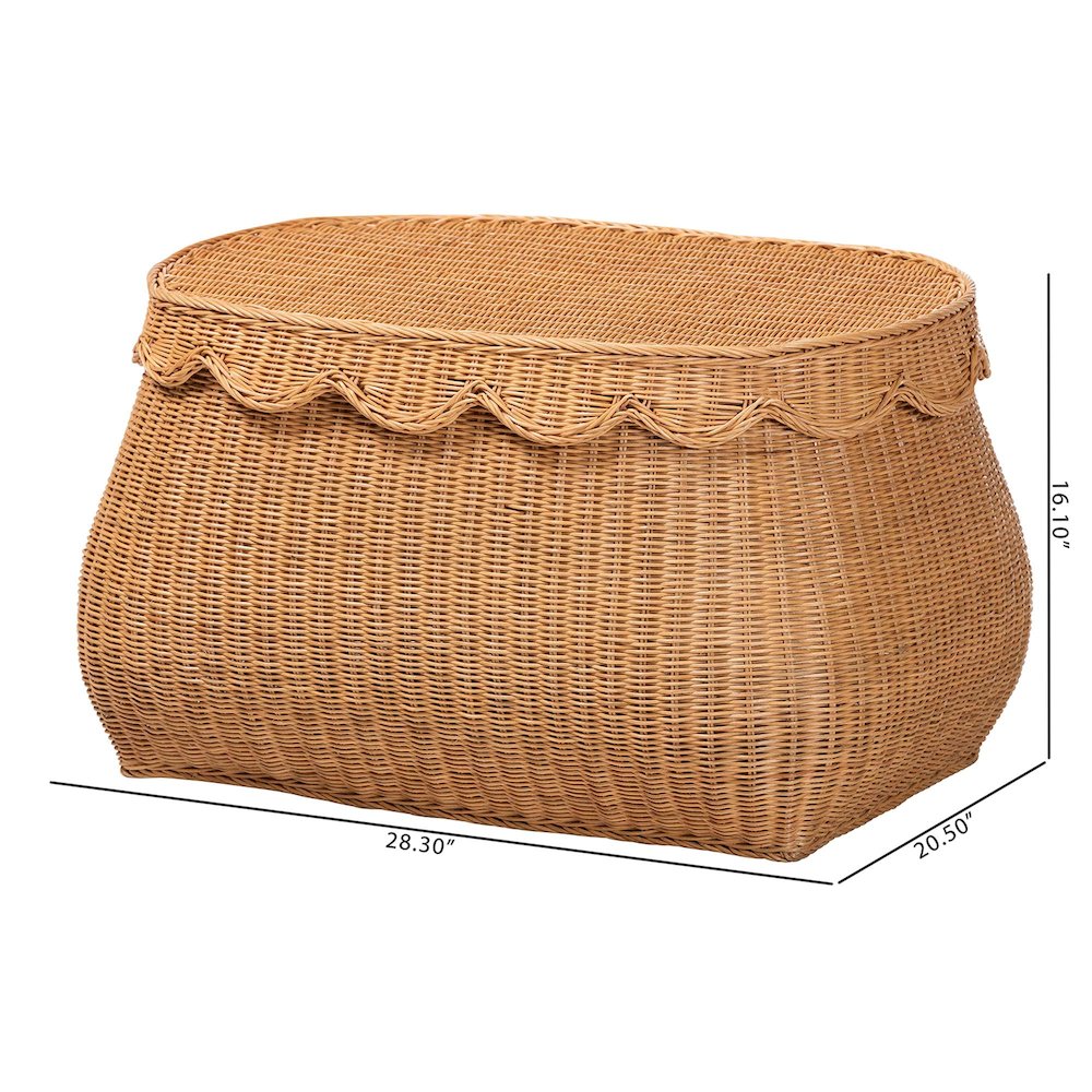 Ayleen Natural Rattan Basket - Handwoven Storage Box, Boho Coastal Decor, Medium